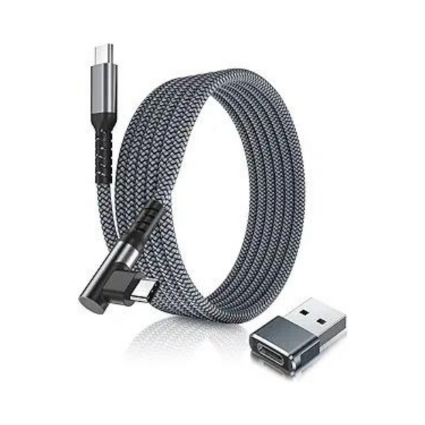 Cable Basesailor de 100 W USB-C a USB-C en ángulo recto de 3 pies con adaptador USB-A