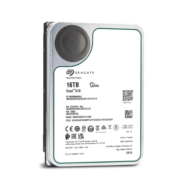 16TB Seagate Exos X18 Enterprise 3.5" 7200 RPM 6Gb/s Hard Drive (Recertified)