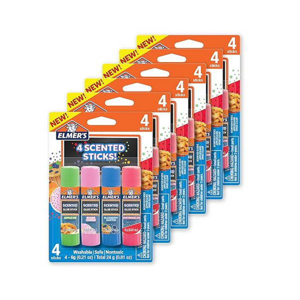 Elmer’s Scented Glue Sticks, Washable, Assorted Scents, 6 Packs of 4 (24 Total Count)