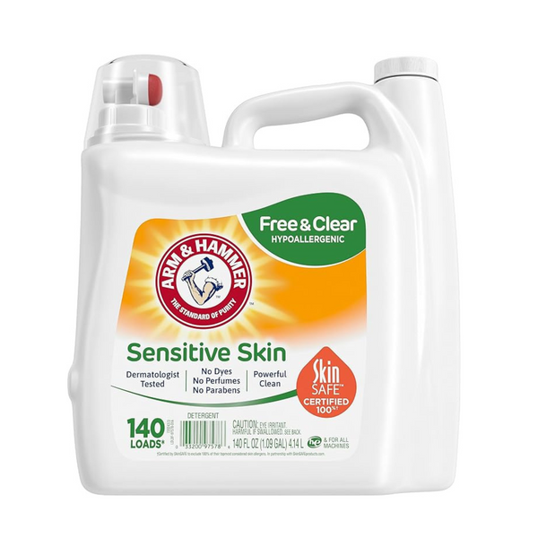 Detergente para ropa transparente y sin piel sensible Arm &amp; Hammer de 140 oz