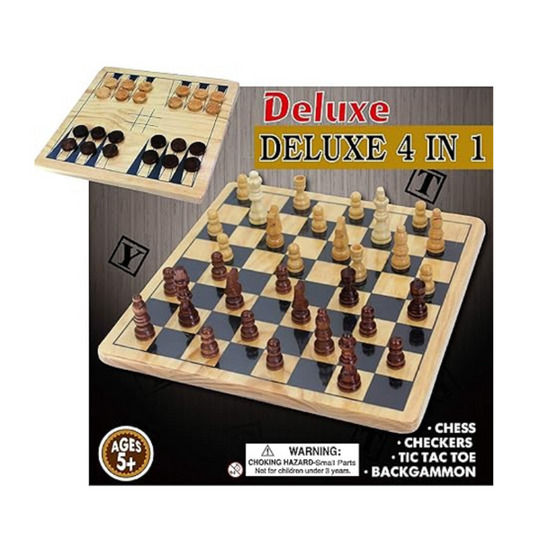 Deluxe 4-in-1 Reversible Wooden Board Game Set