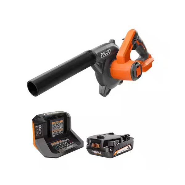 Kit de soplador compacto inalámbrico para el lugar de trabajo Ridgid de 18 V con batería de 2,0 Ah y cargador