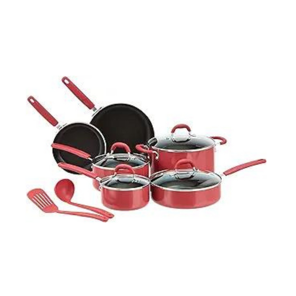 Amazon Basics Juego de utensilios de cocina de aluminio NS de 12 piezas, color rojo, 12 piezas