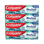 Paquete de 4 pastas de dientes blanqueadoras Colgate Max Fresh Clean Mint con minitiras