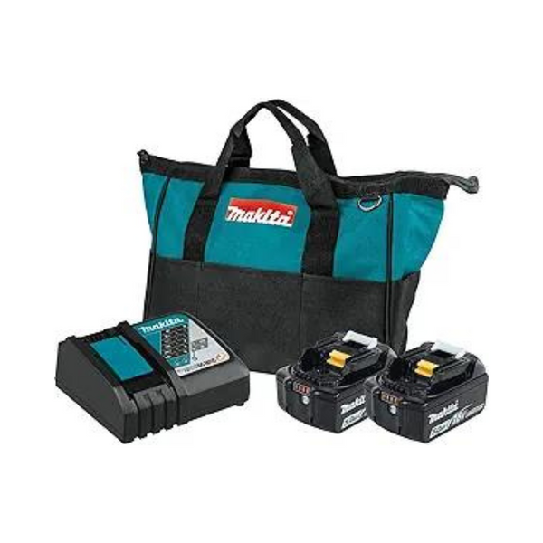 Paquete de 2 baterías Makita de 18 V y 5,0 Ah con cargador y bolsa