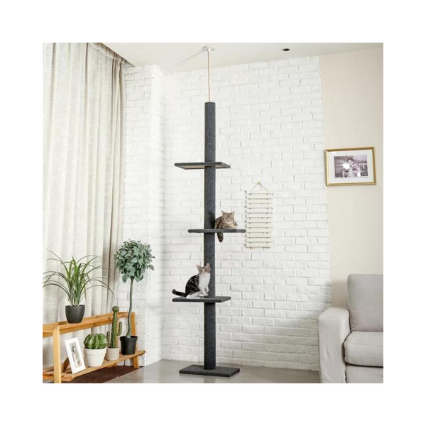 Pawz Road 105" 4-Tier Floor to Ceiling Climbing Posts Cat Tree Tower (Gray)