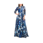 TERI JON Women's Floral Printed Shirt Gown w/Belt