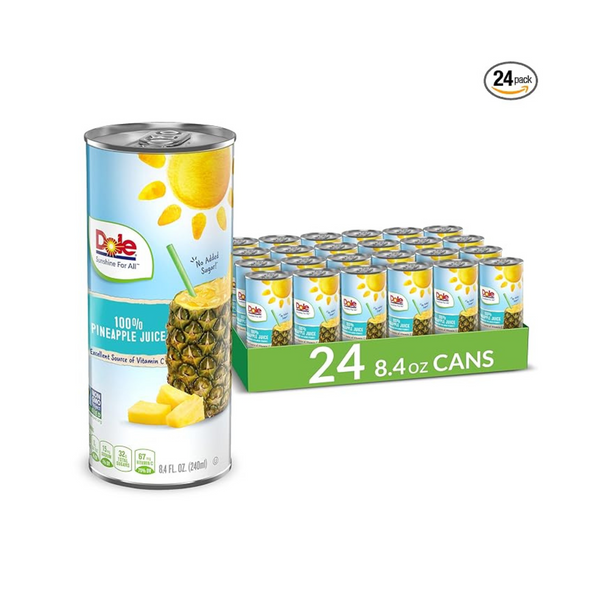 24-Count Dole 100% Pineapple Juice Cans with Added Vitamin C, 8.4 oz