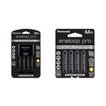 Cargador Panasonic Eneloop Pro con 4 pilas AA de 2500 mAh + paquete de 4 pilas Pro Aa adicionales