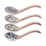 Set of 4 Ceramic Ramen Long Handle Soup Spoons