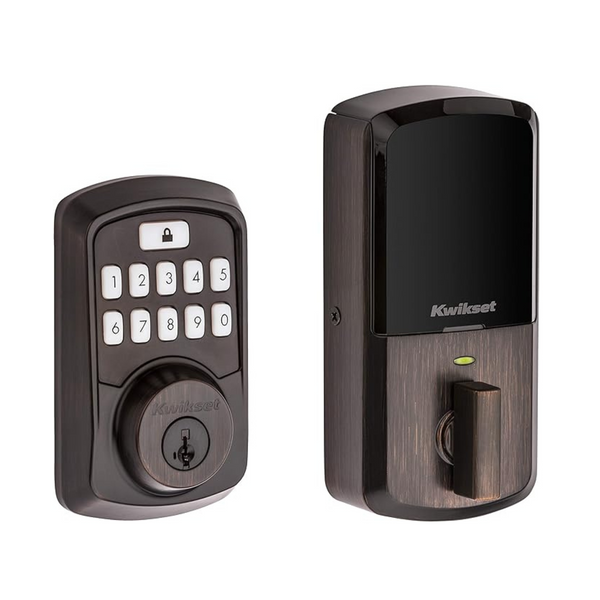 Cerradura de puerta con teclado programable Bluetooth Kwikset Aura con llave inteligente