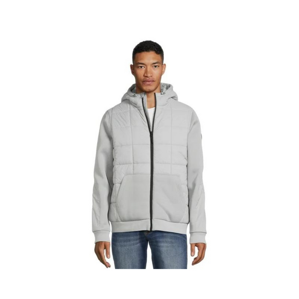 Reebok Men's Mixed Media Puffer Jacket with Hood (Pure Grey)