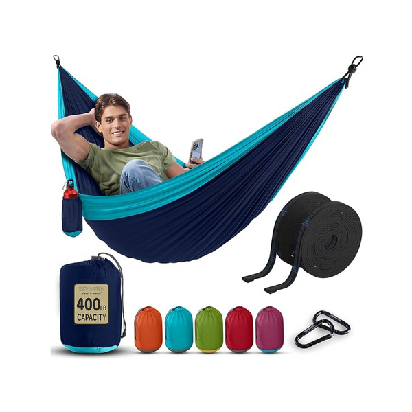 Sewanta Portable Camping Hammock w/ Tree Straps, Carry Bag (Navy, 400-Lb Capacity)