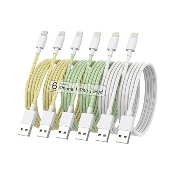 6-Pack MFi Certified Braided USB-A to Lightning Cables