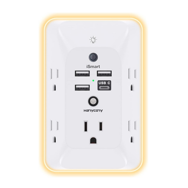 i-Smart 5-Outlet Extender Surge Protector w/ 3x Usb-A, 1x Usb-C Ports