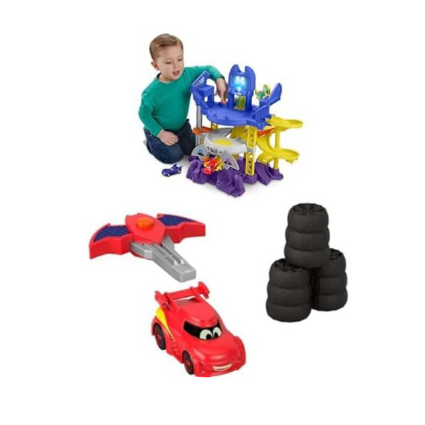 Fisher Price Batwheels Toy Car Race Track Set & Redbird Launching Car