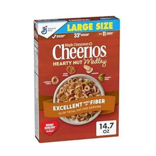 Cheerios Hearty Nut Medley Cereal, Maple Cinnamon Flavored, 14.7 oz Large Size