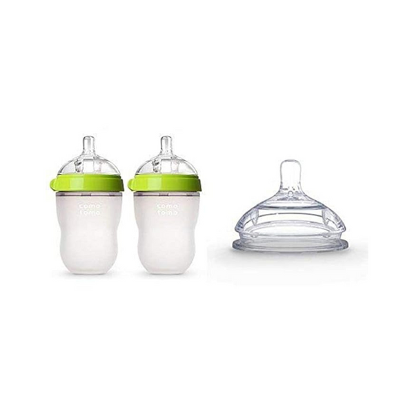 2-Count 8-Oz Comotomo Baby Bottles (Green) + Silicone Replacement Nipple