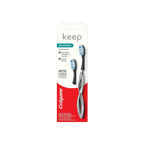 Colgate Keep Manual Toothbrush Kit w/ Reusable Aluminum Handle & 2 Brush Heads