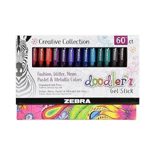 Zebra Pen Doodler’z Gel Stick Pen, Assorted, 60Pk