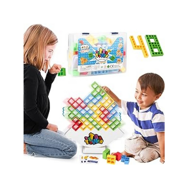 48 PCS Tetra Tower Stacking Game with Storage Box