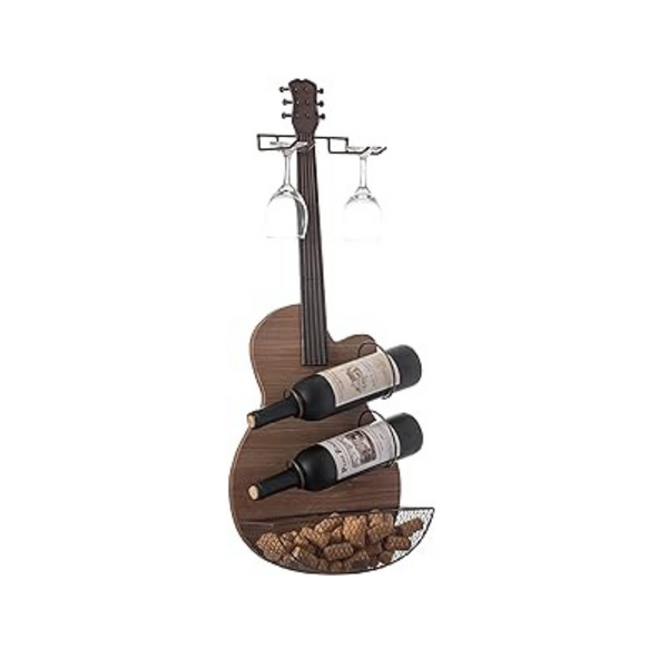 Black Metal Guitar Shaped Wine Rack Holder