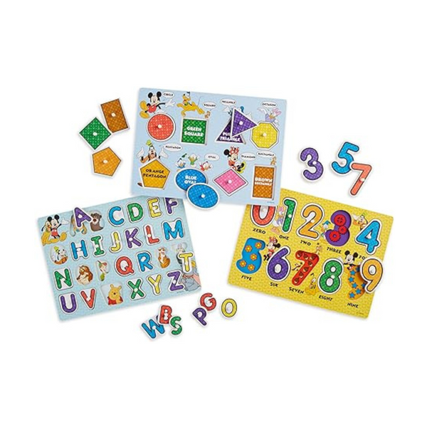 Melissa & Doug Disney Wooden Peg Puzzles Set (3 Puzzles)