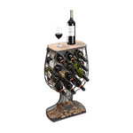 Vintage Decorative Wooden Metal Goblet Shaped Freestanding Wine Rack