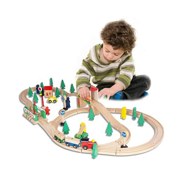 Funpeny 60-Pc Wooden Train and Track Sets