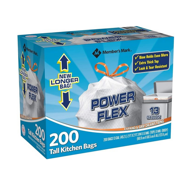 200-Count Member's Mark Power Flex Tall 13-Gallon Drawstring Bags