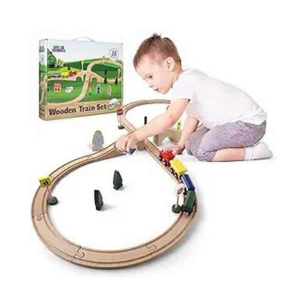 Play Build Wooden Train Set, 35 Piece Set