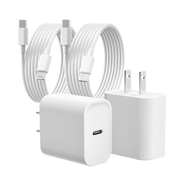 2-Pack MFi Certified 20W USB-C Fast Wall Charger with 2-Pack 6ft Cable