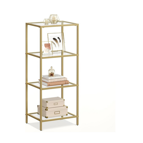 Vasagle 4-Tier Tempered Glass, Steel Frame, Metallic Gold Slim Shelving Unit