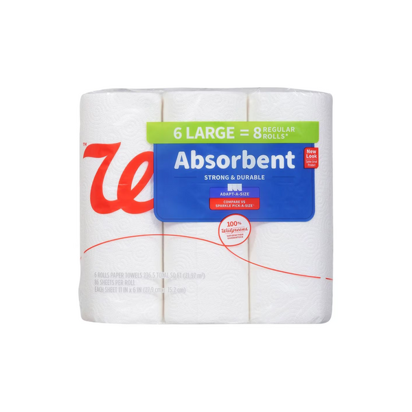 6-Ct Walgreens Absorbent Paper Towels or 9-Ct Walgreens Complete Home Bathroom Tissue