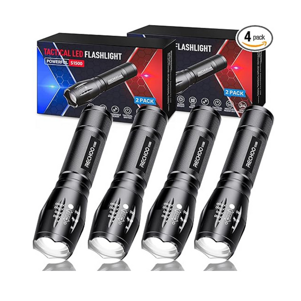 4-Pack Rechoo Waterproof Tactical Bright Led Flashlights