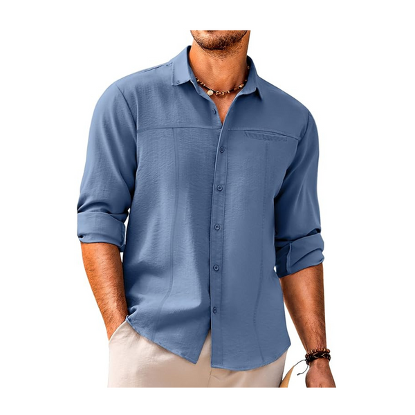 Coofandy Men's Casual Button Down Long Sleeve Beach Linen Shirt