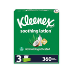 3 Flat Boxes Kleenex Soothing Lotion Facial Tissues (120 Tissues per Box)