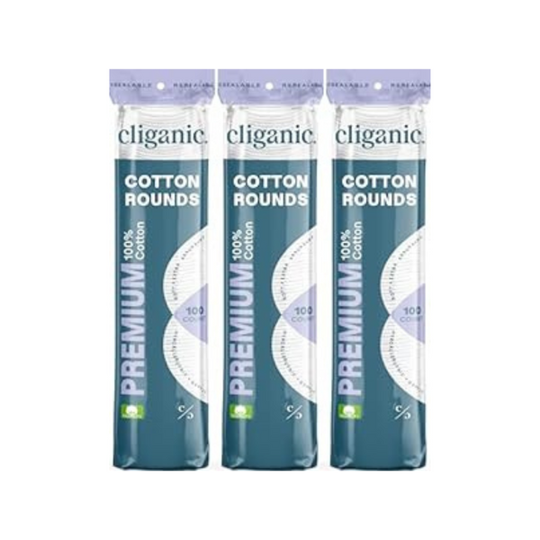 300-Count (3x100-ct) Cliganic Premium Cotton Rounds for Face