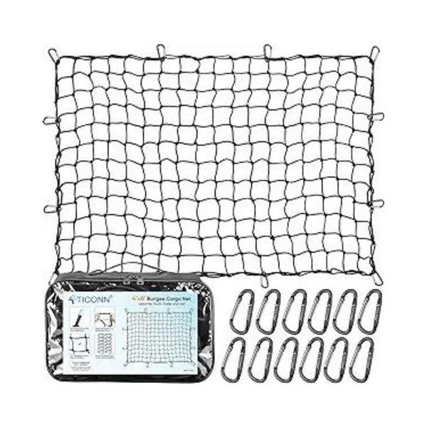 Ticonn 4 x 6 ft Cargo Net with 12 Metal Carabiners for Pickup Truck Bed