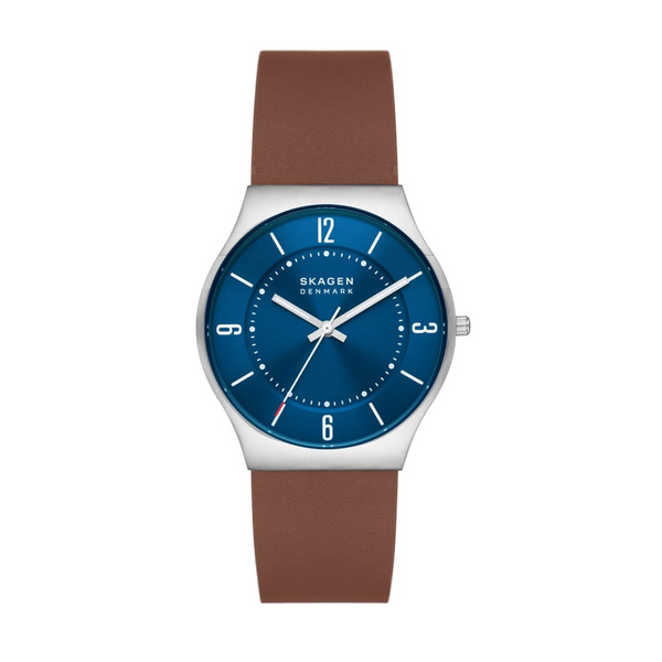 Skagen Men’s Grenen Three-Hand Date Watch with Leather Band