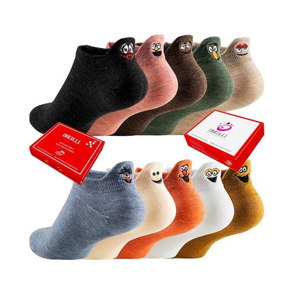 10-Pairs Women's Cotton Kawaii Embroidered Low Cut Ankle Socks