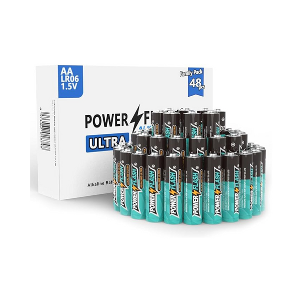 24-Count PowerFlash Alkaline AA Batteries, 10 Years Shelf Life