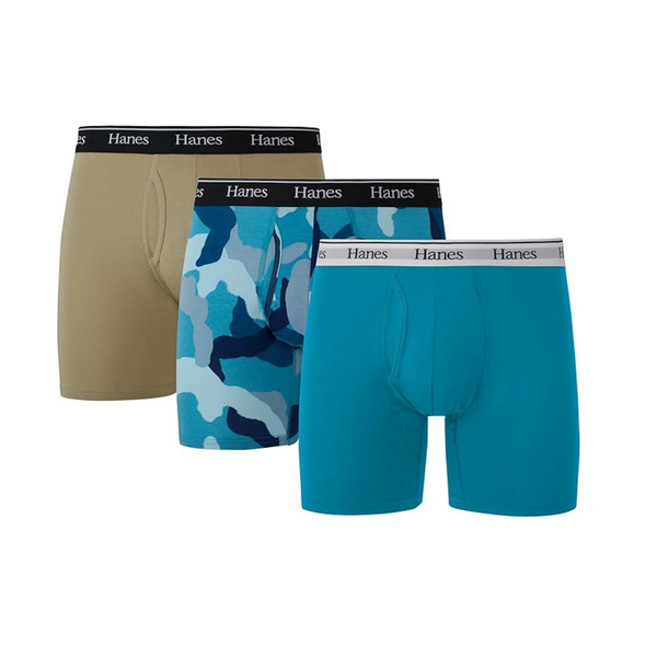 3-Pack Hanes Men's Moisture-Wicking Boxer Briefs (Blue Camo/Khaki)