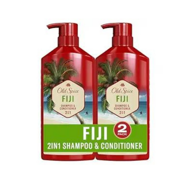 2 Pack Old Spice Fiji 2-in-1 Shampoo and Conditioner Set for Men, Coconut & Tropical Wood Scent