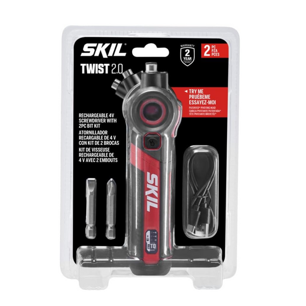 Skil Twist 2.0 Rechargeable 4V Screwdriver w/ Pivoting Head & 2pc Bit Set