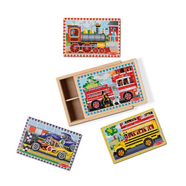 Melissa & Doug Vehicles 4-in-1 Wooden Jigsaw Puzzles in a Storage Box (48 pcs)