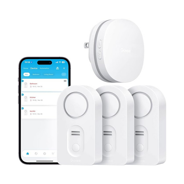 3-Pack Govee WiFi Water Sensors & Gateway with 100dB Alarm & App Alerts