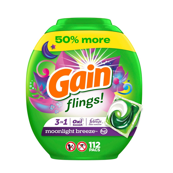 112 Gain flings Moonlight Breeze Laundry Detergent Soap Pacs