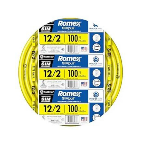 100' Southwire Romex Brand Simpull Solid Indoor 12/2 W/G NMB Cable