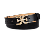 Sam Edelman Women’s Imitation Pearl Embellished Double-E Logo Leather Belt